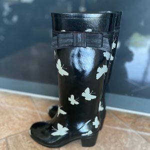Kate Spade Butterfly Heeled Rainboots 7